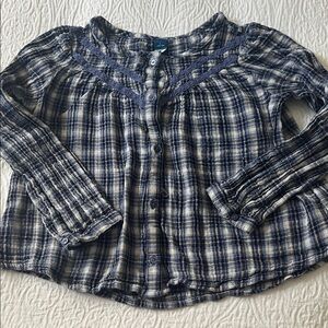 Old Navy Blue Plaid Shirt, Size Large (10-12)